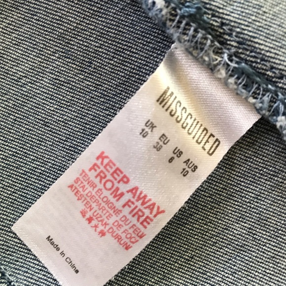 MISSGUIDED womens sz 10 stretch denim zip front frayed edge mid blue denim dress - Picture 11 of 16